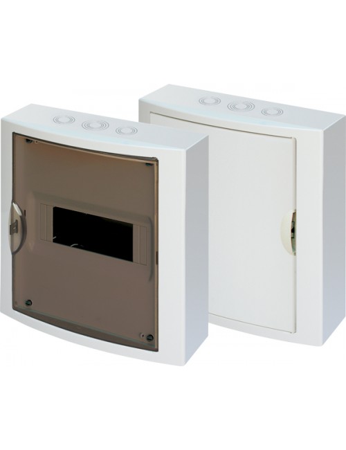 Enclosure, plastic, white, wall mounted, 8 moduls (8x1), Dim. 245 (W) x 250 (H) x 104 (D) mm, IP40, with N and PE terminals