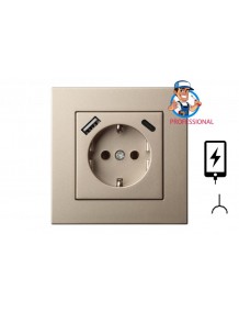 როზეტი + USB + Type C დამტენი, ჩარჩოს გარეშე, შამპანურისფერი IUK-3-01.E/CH