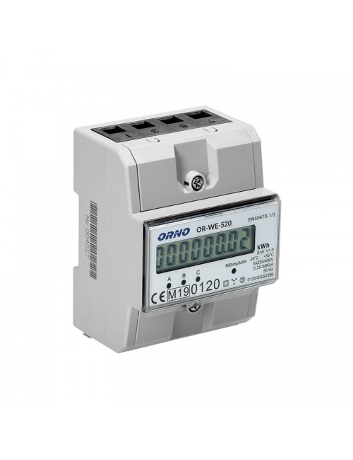 Digital electricity meter, three-phase, MID, 80A, 3 modules, DIN TH-35mm
