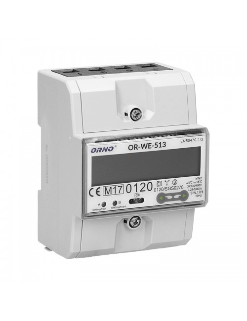 Digital electricity meter, three-phase, 80A, MID, 4.5 modules, DIN TH-35mm